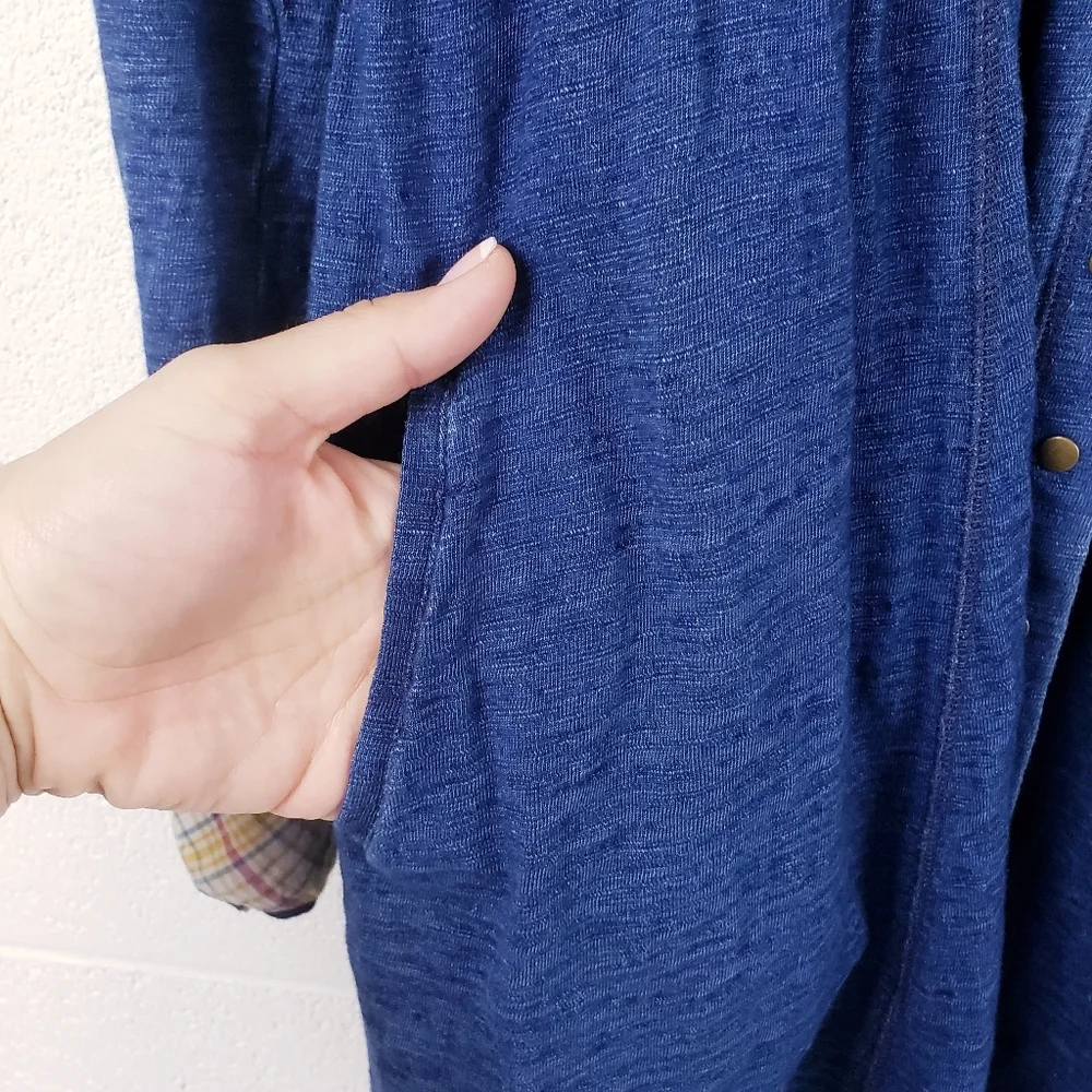 Free People Chambray Indigo Knit Baby Doll Snap Front Mini Dress Blue Size Small